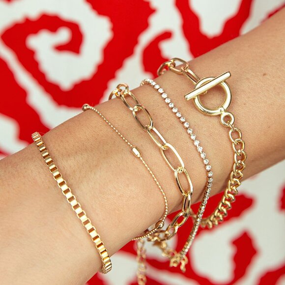 Gold Rhinestone Geometric 5-pcs Bracelet Set - Picture 5 of 5